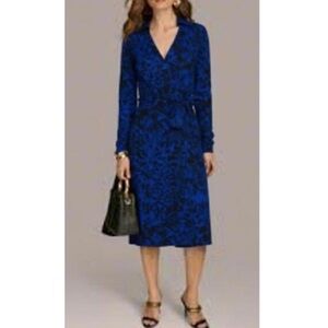 Diane von Furstenberg DVF Zoe Wrap Dress Leaf Vine Cornflower Blue Black 6